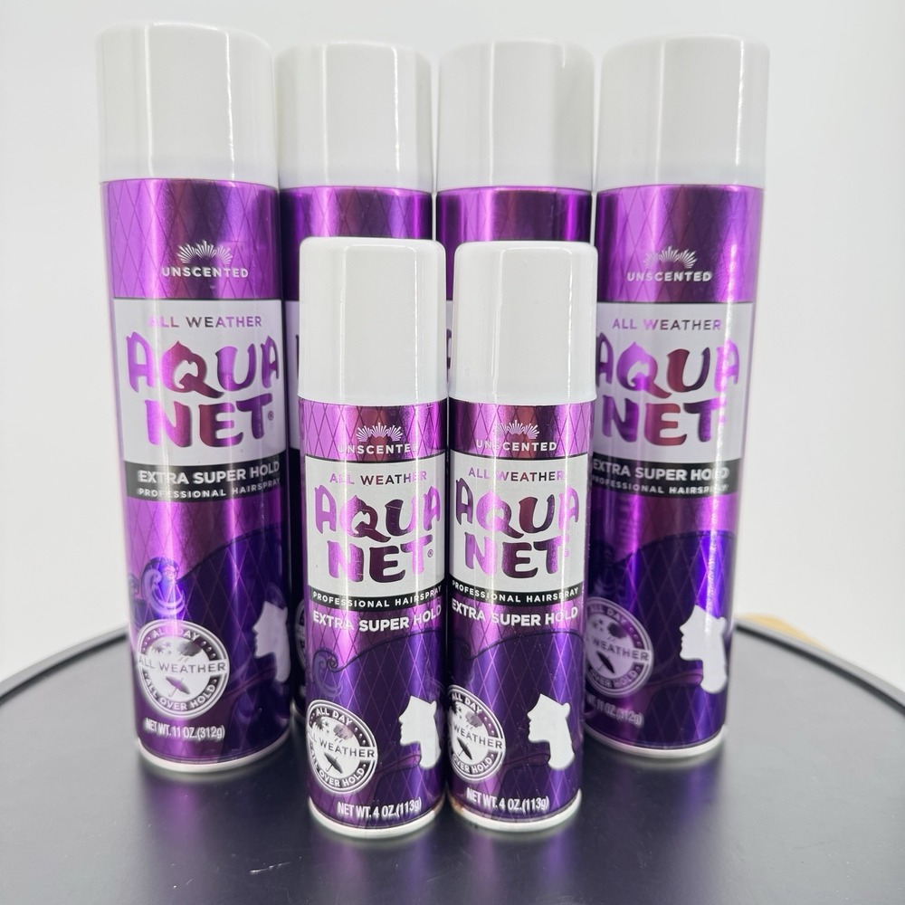 NOS Aqua Net Hair Spray Extra‎ Super Hold Unscented 4-11 oz /2-4oz Long Lasting